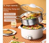 Máquina de cocina eléctrica antiadherente de 220 V, olla multifunción de 3 l, olla caliente doméstica con vaporera para cocinar al vapor alimentos, olla arrocera 220V blanco