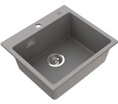 Fregadero de cocina de granito gris de 50 x 45 cm, fregadero de encimera de 1 seno