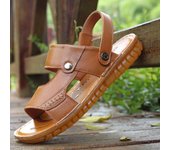 Zapatos de hombre Slip-On Cuero partido Hombres suaves Playa Verano Hombres Sandalias Zapatillas Pisos Flip Flop 38 marrón