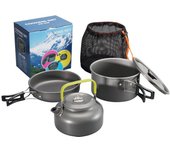 Kit de utensilios de cocina para acampar, juego de cocina de aluminio para exteriores, hervidor de agua, olla, viaje, senderismo, equipo de vajilla para Picnic verde
