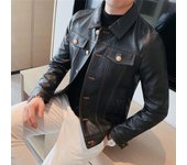 Chaqueta de motociclista de cuero Pu negra para primavera y otoño, abrigo de cuero con cremallera de manga larga de estilo masculino, ropa de moda para hombre de talla grande 3XL S