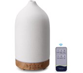 Difusor de cerámica para aromaterapia, difusor de aceites esenciales con control dual, humidificador ultrasónico de madera sin agua para oficina familiar. EU blanco