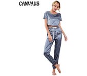 Pijamas de mujer Primavera y otoño Tops cortos Pantalones de pijama largos Traje de casa S champagne