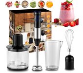 Batidora de mano eléctrica 4 en 1, batidora de mano, 1000 W, cuchilla de acero inoxidable, batidora de inmersión para verduras, carne, huevos, exprimidor