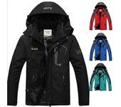 Chaqueta de invierno para hombre, además de Parka cálida de terciopelo para viento, abrigo de invierno con capucha negro de talla grande 6XL para hombre. L rojo