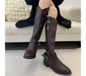 Botas vaqueras de otoño para mujer, botas largas sin cordones a la moda, botas de invierno de tacón alto cuadrado para mujer, calzado para mujer Q340 41 marrón