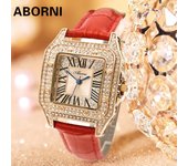 ABORNI Nuevos Relojes para Damas Vintage Pequeño Cuadrado Lleno de Diamantes Reloj Romano Resistente al Agua