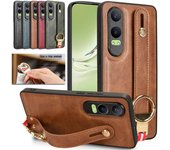 Funda de cuero con soporte y correa de muñeca de lujo para OnePlus Nord CE 4 Lite 5G, funda con anilla para abrir y cerrar, funda protectora completa para negocios For Nord CE 4 Lite negro
