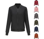 Chaqueta Bomber de manga larga con cuello de béisbol para mujer, ropa exterior fina y holgada, chaquetas de vuelo con cremallera, abrigo superior para primavera y otoño S negro