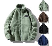 Chaqueta Sherpa de Imitación para Hombre Otoño Invierno Grueso Cálido Cuello Alto Bolsillo con Cremallera Manga Larga Casual Ajuste Suelto Color Sólido Abrigo Informal Masculino 2XL negro