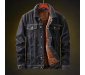 Chaquetas y abrigos gruesos de invierno para hombre, chaqueta vaquera de lana cálida, abrigo Vintage negro a la moda para hombre, talla grande M negro