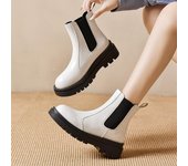 Botines para mujer, nuevos, de primavera y otoño, de suela gruesa, botas blancas y negras para mujer, botas casuales de piel sintética sin cordones, botas Chelsea cortas 35