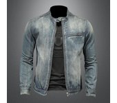 Nueva chaqueta vaquera de motocicleta Harley con cremallera y cuello levantado para hombre ajustada a la moda abrigo para hombre 4XL