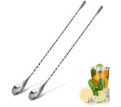 Agitadores de cóctel de mango largo, cuchara mezcladora de camarero, coctelera de whisky de acero inoxidable, herramienta de cocina para bar plata