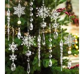 Adornos navideños de cristal para árbol de Navidad, decoraciones colgantes, carámbanos de copos de nieve acrílicos, colgantes en forma de gota, 10 Uds. 10pcs