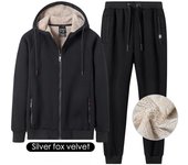 Traje de sudadera con capucha informal de invierno para hombre, chaqueta cálida de lana de cordero acolchada y gruesa, conjunto deportivo de dos piezas de gran tamaño L