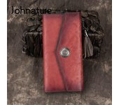 Johnature Handmade Cow Leather Women Long Wallet Card Holder Vintage Hasp Solid Color Clutch Wallets Monedero de ocio azul