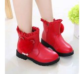 Botas cortas de piel sintética para niñas, botines con borlas y pompones, de diseño con dibujos animados, con cordones, para fiestas, bodas, bailes, zapatos planos para estudiantes, color negro y rojo 37