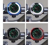 Reloj de montaje en manillar a prueba de agua Reloj de motocicleta universal de 18-22 mm con llave Reloj de cuarzo para motocicleta Reloj luminoso de aluminio Accesorios para bicicletas negro