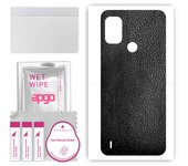 Adhesivo protector trasero apgo compatible con Nokia C21 Plus, película protectora, lámina de vinilo - Patrón de cuero negro