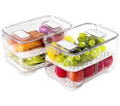 Contenedores de almacenamiento de alimentos para frigorífico, organizador apilable para frigorífico, cajones, cestas con tapas y bandeja de drenaje extraíble, 2 grandes