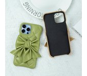 Fundas traseras de cuero de lujo con lazo 3D para iPhone 14 13 12 11 XS Pro Max X XR 7 8 Plus, funda protectora de teléfono a prueba de golpes para mujer iPhone 15 Pro Max
