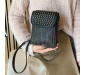 Bolso con flecos y diamantes para mujer, bandoleras, cadena de diseñador a la moda, bolso de hombro femenino, cartera negro