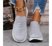 Zapatillas deportivas de punto con amortiguación de aire para mujer, zapatillas para correr informales con suela suave, zapatos diarios transpirables y livianos, sin cordones 36 blanco
