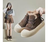 Zapatillas de deporte de caña alta para mujer, botas de nieve con forro de piel sintética, informales, con cordones, botines de invierno, zapatos cálidos, botas cortas con forro de felpa para mujer 35 marrón