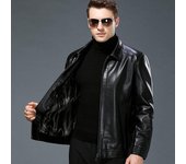 Chaqueta de cuero para hombre, chaqueta de cuero genuino con solapa para invierno, nueva chaqueta de cuero de felpa, chaqueta de piel de oveja para papá de mediana edad M