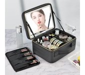 Estuche de cosméticos LED inteligente con espejo, bolsa de maquillaje de viaje, gran capacidad, producto para el cuidado de la piel de esteticista, estuche de maquillaje para mujer negro