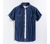 Camisas vaqueras de manga corta de algodón para hombre, camisas vaqueras de algodón ajustado, camisas de verano para hombre, camisas con bolsillos de alta calidad, ropa para hombre XXXXL azul