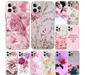 Funda de teléfono con peonía rosa para iPhone 5, 5s, 2020, SE, 6, 6s, 7, 8 Plus, X, 10, XR, XS, 11, 12, 13, Mini Pro MAX, carcasa trasera de TPU negra. iphone 5 5S SE 2016