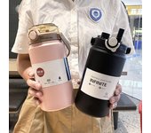 Botella de agua térmica de acero inoxidable de 1,2 L, termo al vacío con vaso de paja, termo portátil para bebidas frías y calientes, Fitness 1200ml color rosa