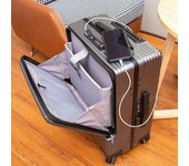 Nuevo equipaje con ruedas y marco de aluminio, maleta de viaje de negocios con ruedas, maleta con bolsa para computadora portátil, equipaje con ruedas, maleta con micro USB 20" negro