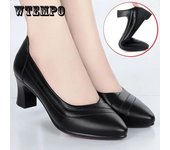 Zapatos de suela blanda de cuero negro suave Zapatos de trabajo de tacón alto para mujer Zapatos de cuero de tacón grueso Cómodos antideslizantes 40 negro