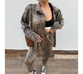 Conjunto de pantalones Nine Minute con cordón y cintura alta y camisa con estampado de leopardo informal para mujer S