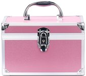 Caja organizadora de cosméticos, estuche de maquillaje portátil, caja de almacenamiento con cerradura para joyería y herramientas de maquillaje color rosa