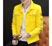Primavera y otoño Jeans abrigo de estilo coreano de los hombres estudiantes de moda chaqueta versátil atractiva ropa de hombre estilo de verano Cowb XL amarillo
