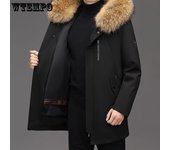 Parka estilo punk para hombre de mediana edad con forro desmontable y plumón de terciopelo, abrigo de piel auténtica para hombre de longitud media con forro de piel de conejo rex extraíble 4XL