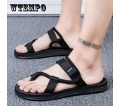 Zapatos de playa de verano para hombre, sandalias Roma de ocio, transpirables, Clip dedos, sandalias de doble propósito, zapatos suaves para hombre 45 negro