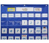 Calendario de aula escolar, calendario de bolsillo, calendario de pared y gráfico meteorológico con 117 tarjetas, herramienta de enseñanza azul