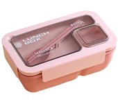Fiambrera de 850/1100ML, diseño de compartimento con tapa a prueba de polvo, estuche Bento portátil para estudiantes con cuchara y palillos A color rosa