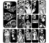 Funda de teléfono Junji Ito Manga para Iphone 14 13 12 11 Pro Max X Xs Max Xr Mini Se 7 8 Plus, Funda negra iphone XSMAX