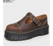 Zapatos Mary Jane de piel auténtica con suela gruesa y tira en T para mujer de Aibiden en marrón Crazy Horse 40 negro