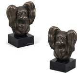 Papillon, Continental Toy Spaniel, Butterfly dog - Dog statue, bust on stone base, sculpture, trophy for dog show by Art-Dog brand marrón