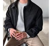 Chaqueta de hombre con solapa y manga larga con cremallera, diseño de chaqueta, abrigo con bolsillos, abrigo corto de color liso, para uso diario en la calle y la oficina M negro