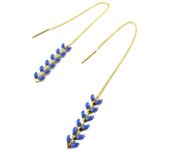 7bis [Q0993] - Boucles artisanales 'Boho' bleu doré (épi de blé) - 25x6 mm