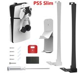 Soporte de almacenamiento de pared para PS5 Slim, soporte que ahorra espacio para gamepad, gancho para auriculares, soporte de exhibición para accesorios de Playstation 5 Slim