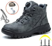Botones giratorios Zapatos indestructibles Zapatillas de trabajo Zapatos de seguridad Botas con punta de acero para hombre Zapatos protectores a prueba de pinchazos Botas de trabajo 37 negro